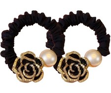 2 Pcs Flower Crystal Rhinestone Hair Ties Elastic Hair Bands Ponytail Holder