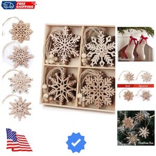 20 pcs Unfinished Christmas Wood Snowflake Ornaments - 4 Style of Snowflake O...