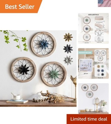 Farmhouse 3-Piece Round Wall Decor Set with 6 Interchangeable Flowers - 12-Inch