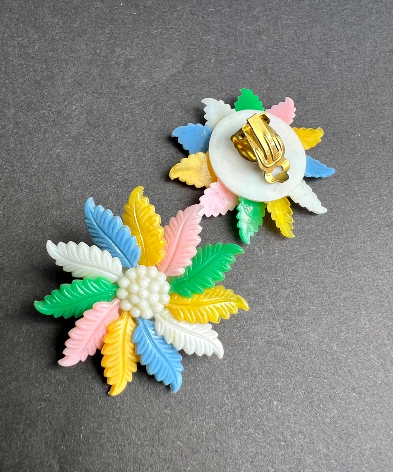 Unused Multicoloured Vintage Flower 4cm Clip-on Earrings Old Warehouse Find - Image 1 of 3