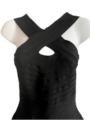Herve Leger Iconic Bandage Mini Dress Cutout Black Stretch Halter XSmall XS $590