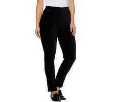 Susan Graver Women's Petite Pants PS Knit Corduroy Straight Leg Black A297162