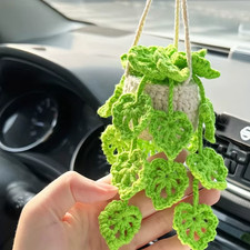 Car Mirror Hanging Accessory Handmade Knitted Cute Crochet Potted Plant Rear Vie