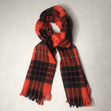 Classic Vintage Red SCOTTISH TARTAN WOOL PLAID SCARF Fringed Edges