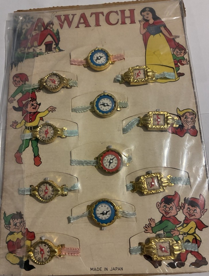 12x Vintage Toy Watch Tin Litho Plastic Promo on Card Display Sample ...