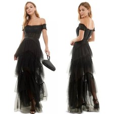 City Studio Off-Shoulder Black Layered Tulle Maxi Dress/Evening Gown, Sz 15! 🍁