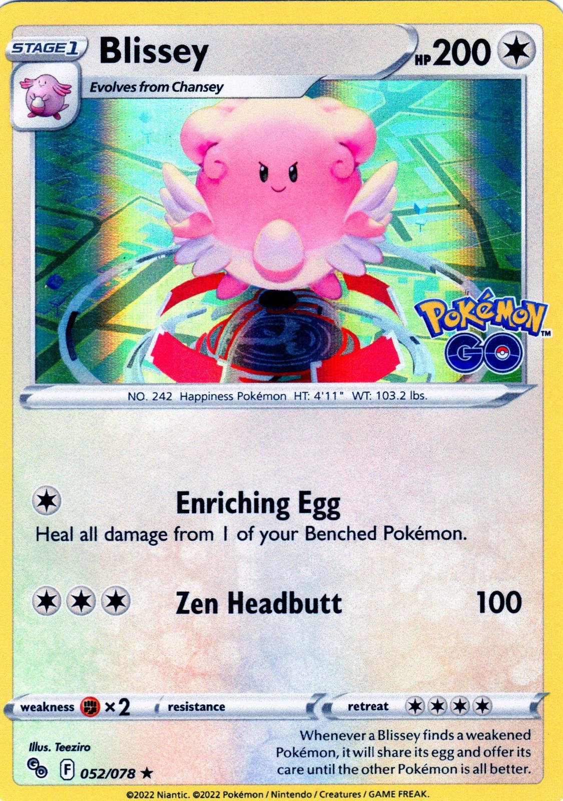 Pokémon! TCG Pokémon "Blissey"! Holo Rare! #52/78! Near Mint To Mint