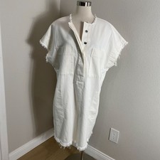 Everlane Womens XL Denim Workwear Shirt Dress Frayed Hem in Bone Organic Cotton