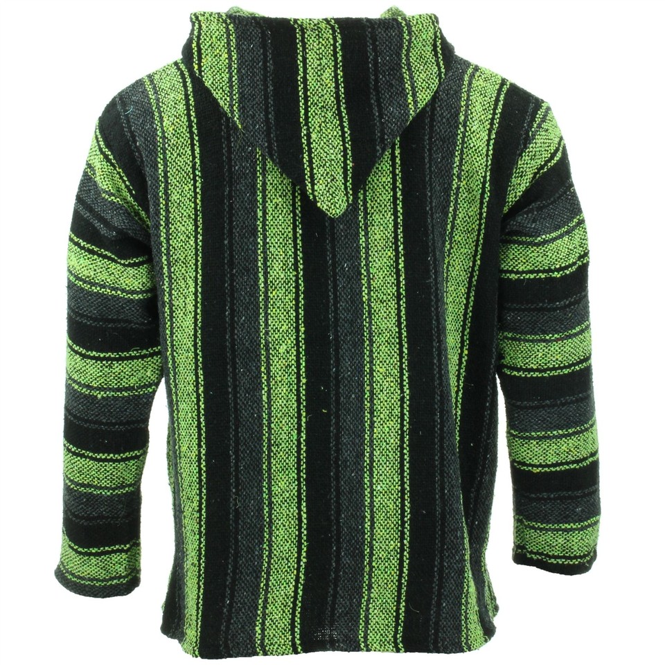 Siesta Mexicaanse Baja Jerga Natuurlijke en Zwarte Hippie Top Met Capuchon, Groen, M