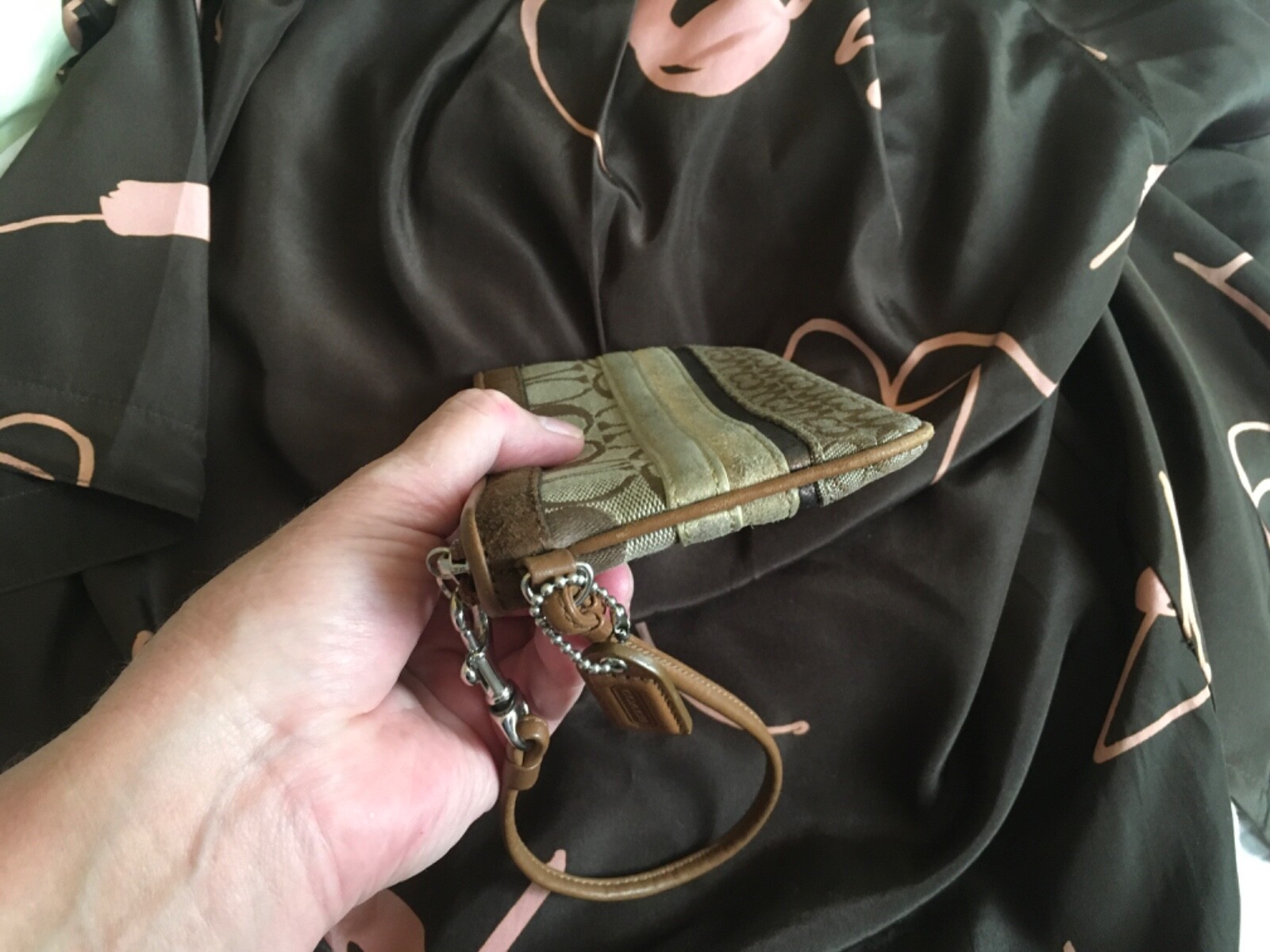 Coach Signature Monogram Brown Patchwork Wristlet - image 4