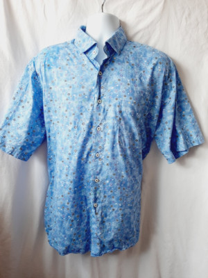 Alan Flusser XL 100% cotton blue button front floral shirt