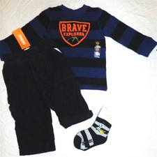 Gymboree Navy Corduroy Cargo Pant Set 4pc Cotton Fall Winter Boy sz 12-18 mo New