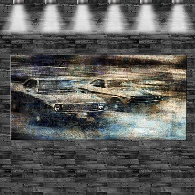XXL Muscle Car Rennen auf Leinwand 160cm x 70cm Design Bild Loft Auto Rennen
