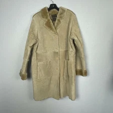 NWT Brandon Thomas Women's Tan Suede Leather & Faux Shearling 3/4 Length Coat M