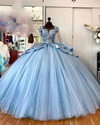 blue vanilla dress LalaMira The Cinderella Blue Iridescent Pageant Dress & Flower Girl Ballgown Blue / 9Y