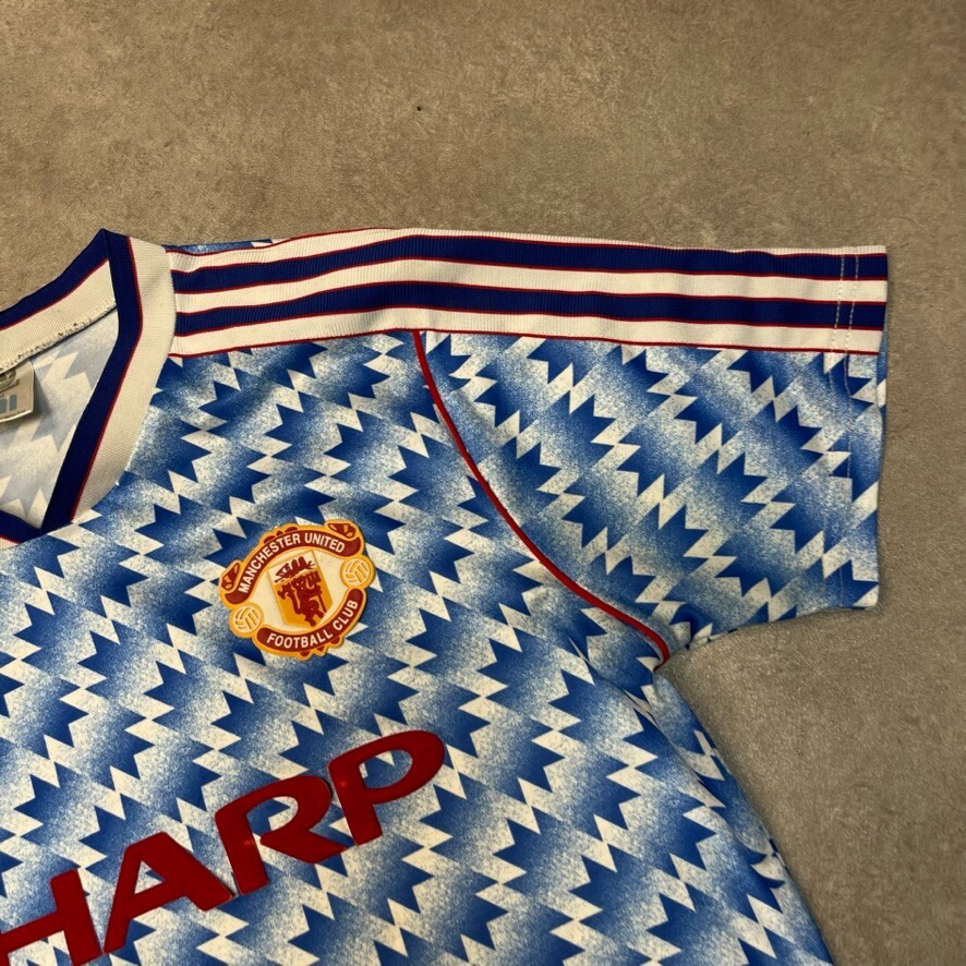 Manchester United T-Shirt Mens Adidas Football 90 92 Away Shirt Top Blue Medium image 5