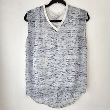 H Halston V-Neck Sleeveless Blouse Space Dye Chiffon Overlay Women's S