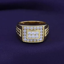Round Cut Simulated Diamond Men's Cluster Band Ring In 14k Yellow Gold Plated