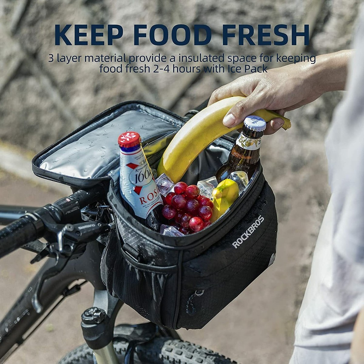ROCKBROS Bike Handlebar Bag Insulated Cooler Bag Waterproof Bicycle Phone  Case
