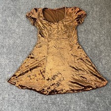 Vtg 1970s Velour Kids Girls Juniors Dress Copper