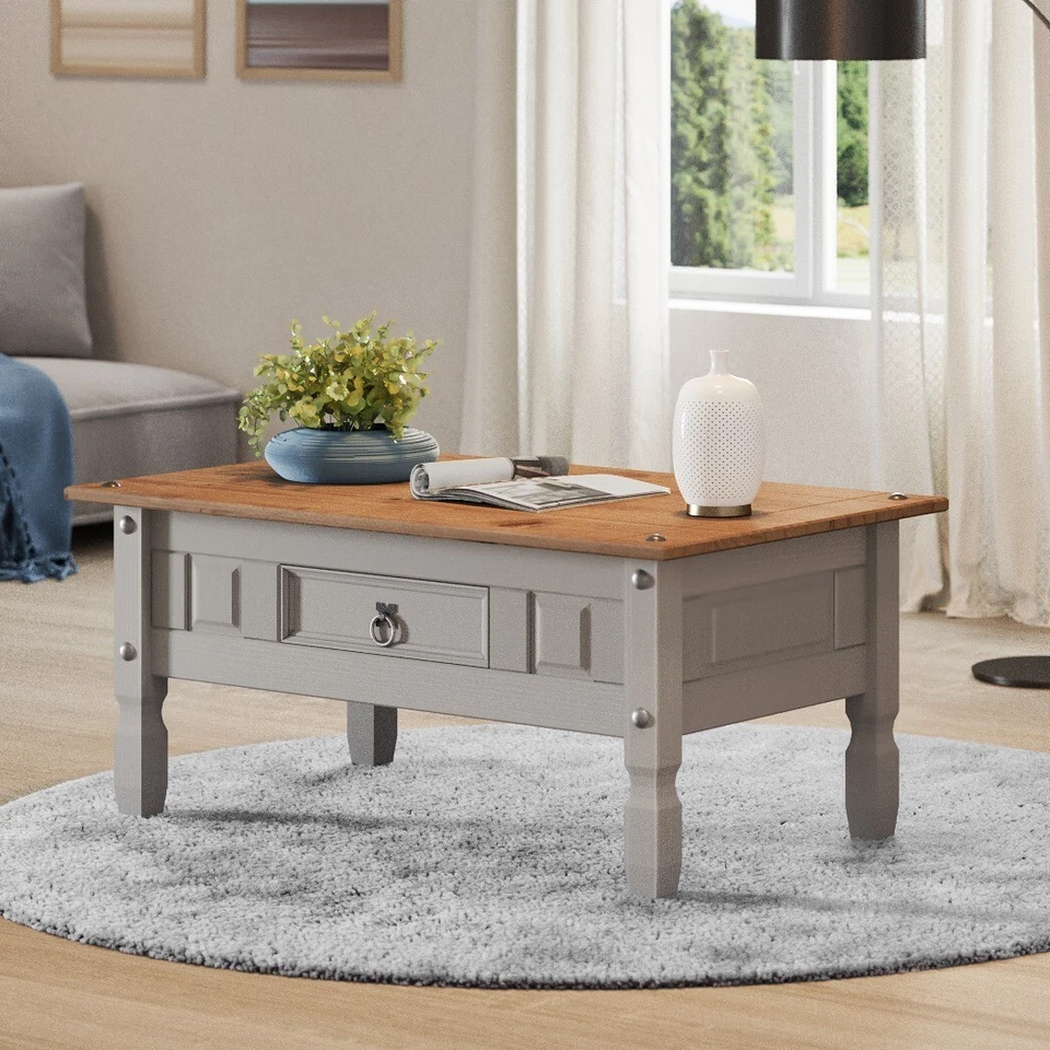 Corona Coffee Table Grey Wax 1 Drawer Solid Pine Living Room Mercers Furniture®