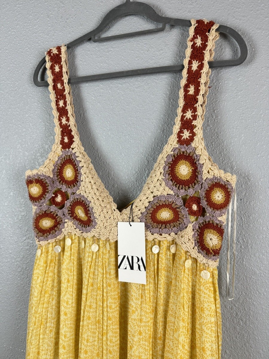 Zara Women's limited edition crochet yellow flirty mini dress size M NWT |  eBay