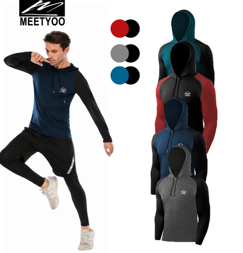 Maglia funzionale uomo manica lunga con cappuccio running hoodie fitness longsleeve - Foto 14 di 21
