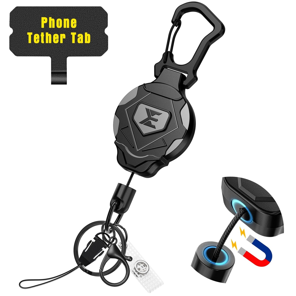 ELV Heavy Duty Retractable Keychain with Magnetic Closure and Carabiner, Retractable ID Badge Holder Clip, Retractable Badge Reel with 31” Dyneema