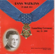 USNS Watkins T-AKR 315 Launching Ceremony program 2000 (MOH recepient)