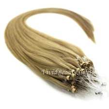 50 Micro Loop Ring Beads I Tip Indian Remy Human Hair Extensions Dark Blonde 12