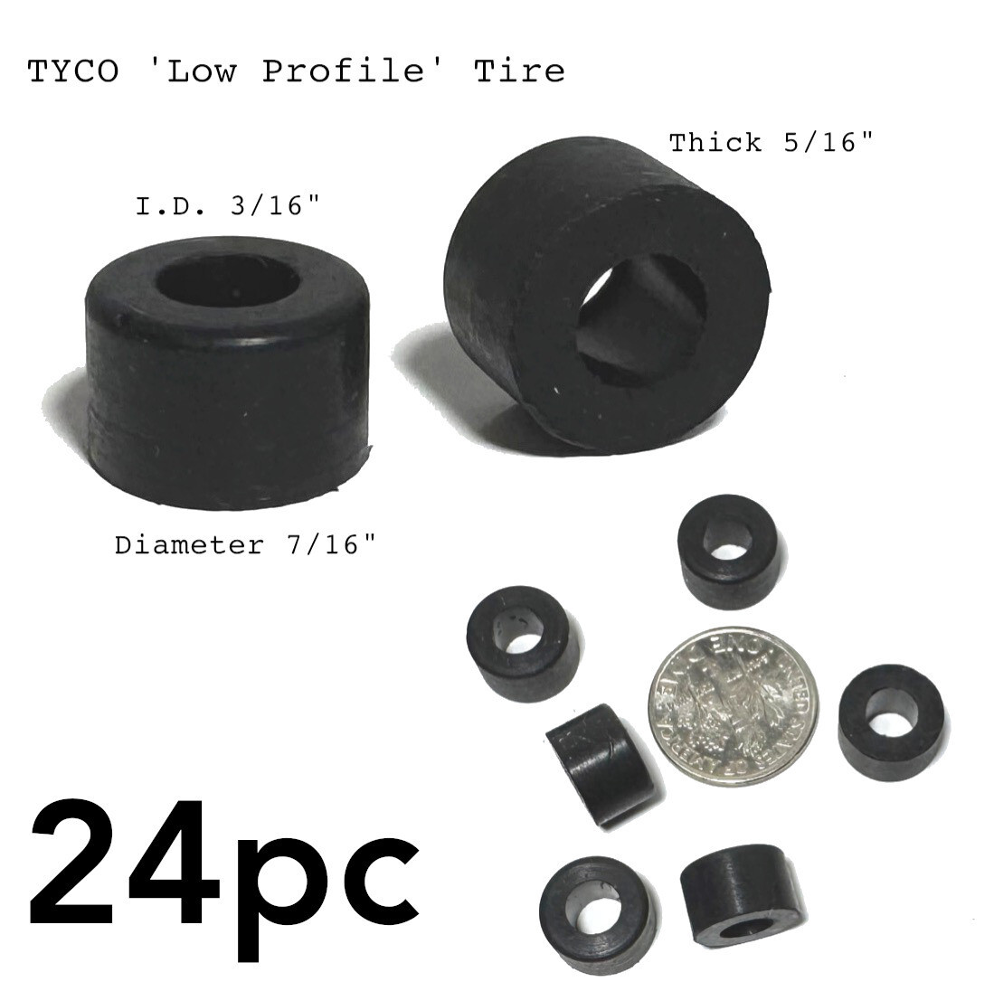 1995 TYCO 440-X2 HO Slot Car 24pc Rear Silicone Tires OEM Low Profile