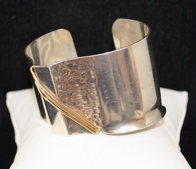 Sterling Silber einzigartige Form mit Linien Manschette Armband 5,5'' #FMC818