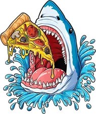 Shark Eating Pizza Sticker Decal Snack Food Pepperoni Ocean Jaws Bite (2 Inch)