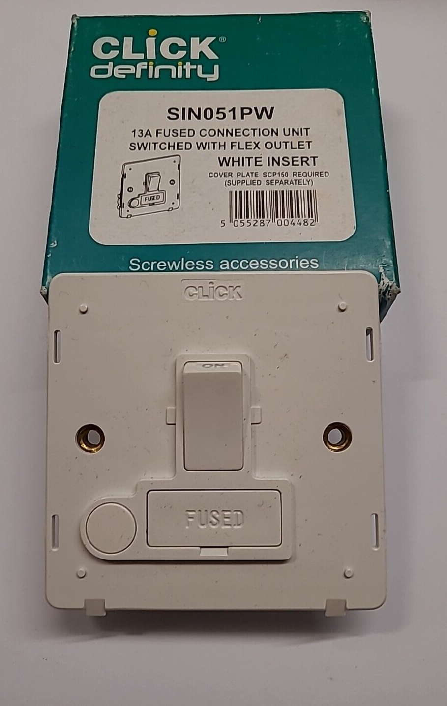 Click Scolmore, Definity, SIN051PW, 13A, SW FCU with Flex Outlet - White Insert