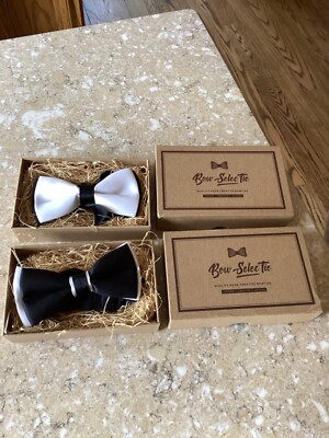 (2) Bow Selec Tie Black & White Bowties Mint in Box