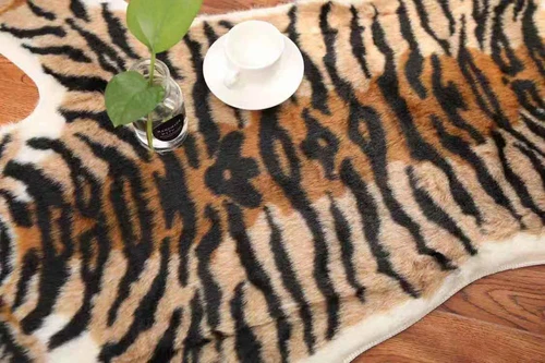 Tiger Print Teppich Faux Tier Kuhfell Niedlich Fußmatte Rutschfest Carpet 85x110CM - Bild 5 von 6