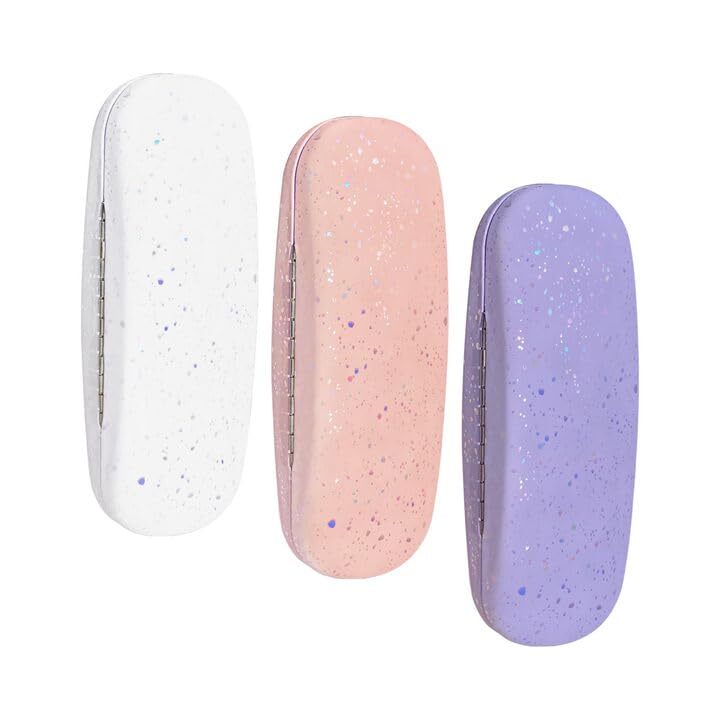 HSYMQ 3PCS Glasses Case, Eyeglasses Case Hard Shell, White Pink Purple