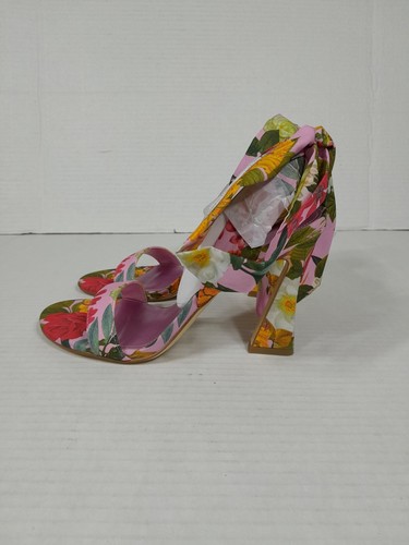 Nine West Womens Kelsie Ankle Wrap Sandals Heels Sz 5.5 Shoe Pink Floral Nwob - Picture 2 of 9