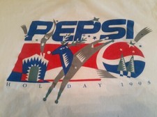 Vintage 1995 PEPSI Holiday T-Shirt Single Stitch White PROMO LOGO ANVIL XL RARE