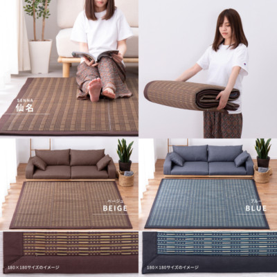 HAGIHARA Tatami Mat Japanese Rush grass AreaRug Igusa Carpet SENNA Blue Beige