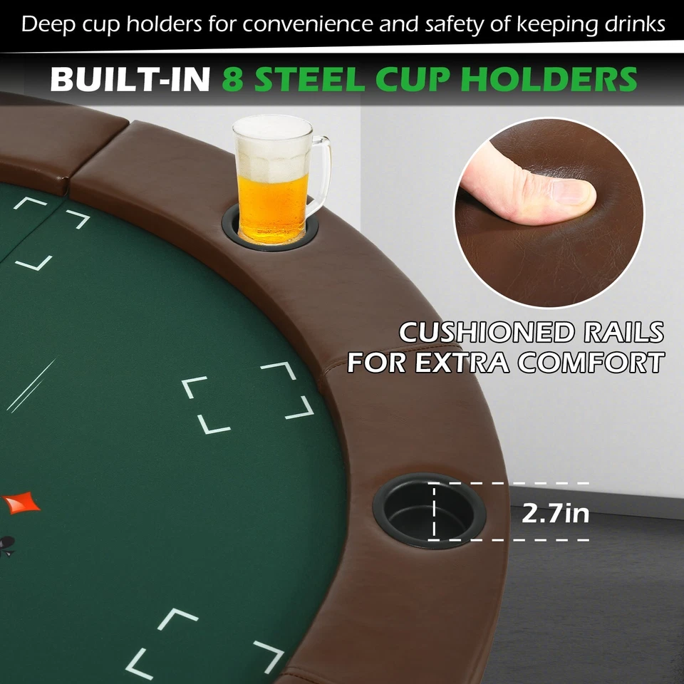 Круглый покерный стол на 8 игроков Texas Holdem игровой складной подстаканник казино блэкджек - Изображение 3 из 4