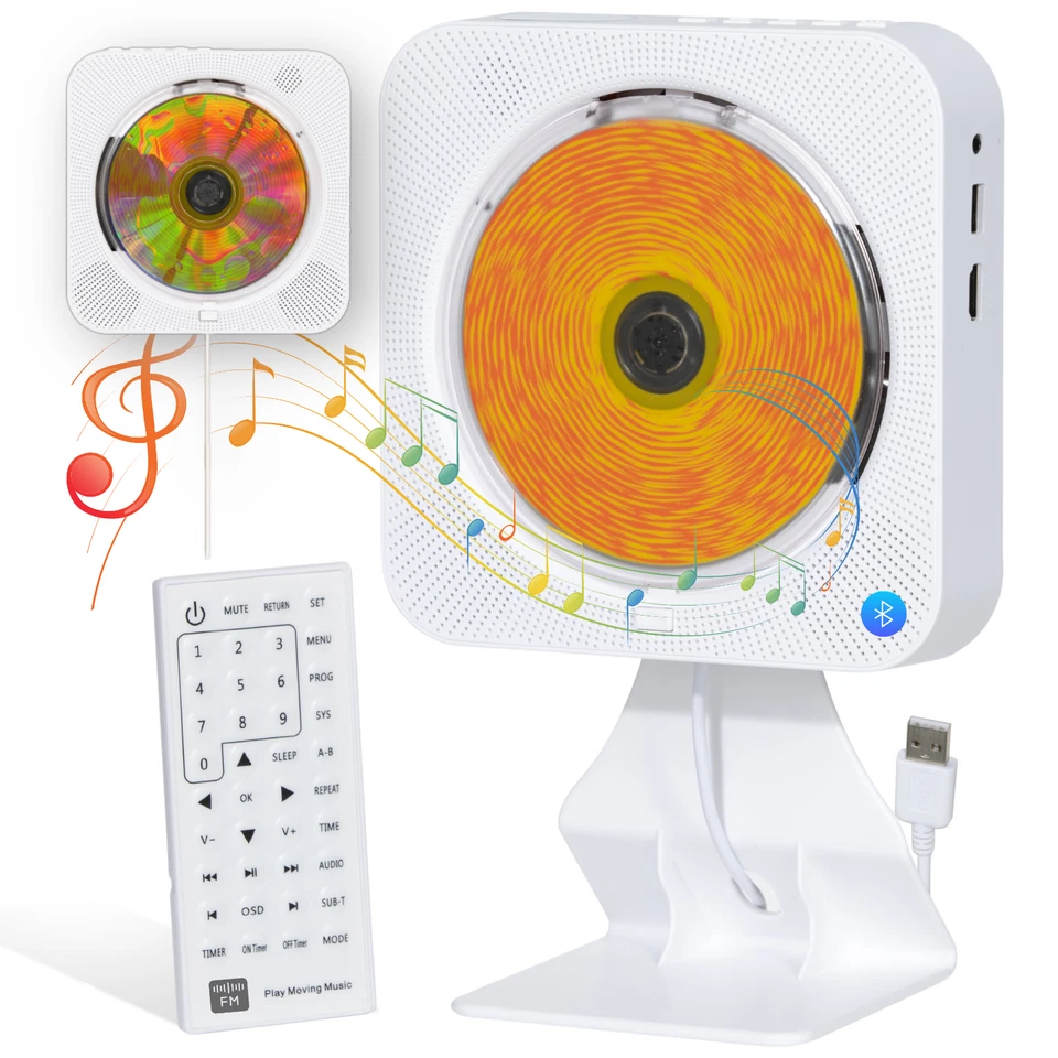 Bluetooth CD Player Wall Mount Stereo FM/AM USB Home Music System White Gift. - Image 3 of 4