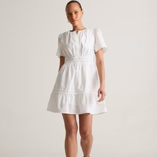 Quince 100% Organic Cotton Poplin Tiered Mini Dress White Size M NWT
