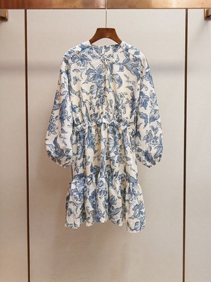 Sandro V Neck Floral Print Puff Sleeve Mini Dress