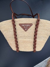 Borsa Prada gialla in paglia con manico in pelle tracolla autentica