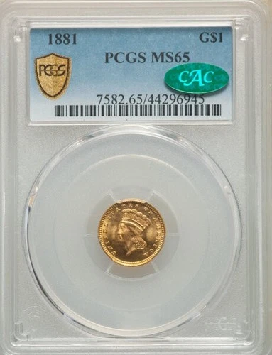 1881 $1 Gold Indian Princess Head RARE PCGS CAC MS 65