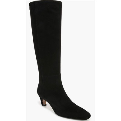 Sam Edelman Molly Black Suede Knee High Kitten Heel Boots Wide Calf 7M NEW