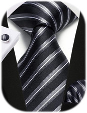 Mens Ties Stripe Tie and Pocket Square Set Classic Formal Woven Neckties Handker