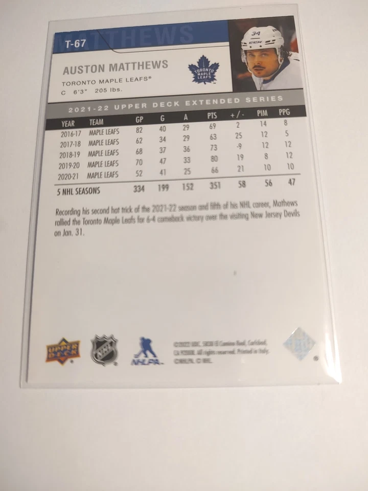2021-22 Upper Deck Extended Series - 2006-07 Upper Deck Retro Auston Matthews... - Image 2 of 2
