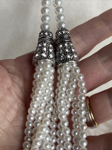 Park Lane 3” Faux Pearl Tassel Earrings & Slip Knot Lariat Antique Silver Tone - Picture 15 of 20